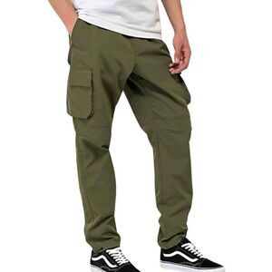 Ninth Hall Men's Olive Green Polyester Cargo Pants